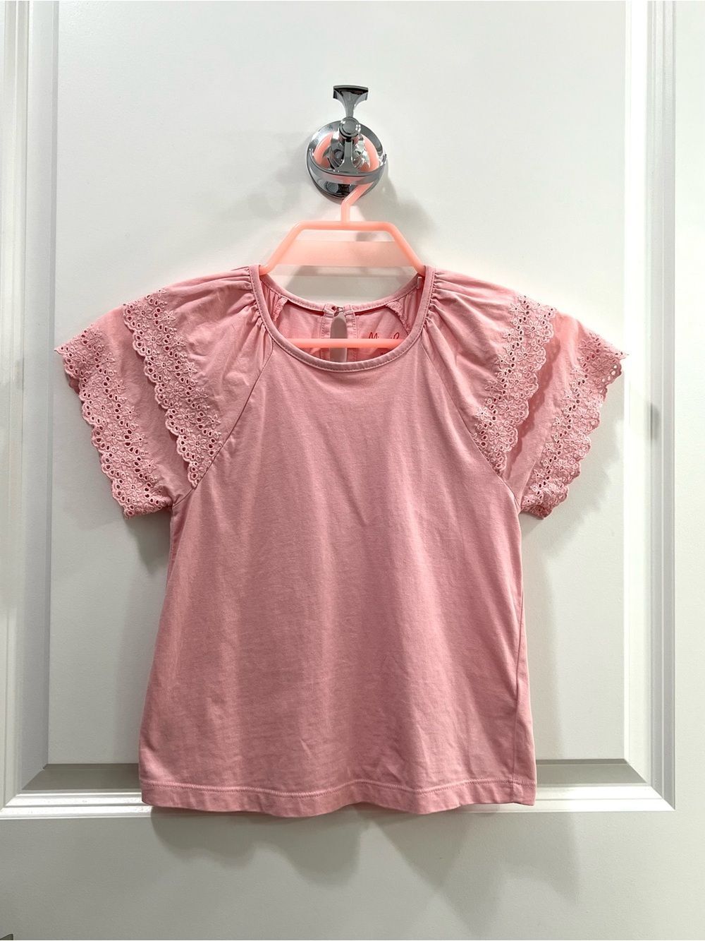 Mini Boden Girls Pink Broderie Mix T-Shirt Size 6-7 years